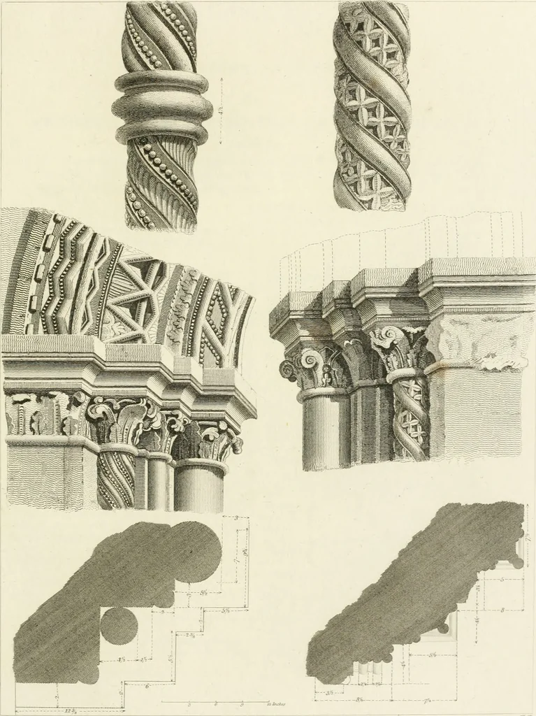 An illustration from The architectural antiquities of Great Britain : represented and illustrated in a series of views, elevations, plans, sections, and details, of various ancient English edifices : with historical and descriptive accounts of each, 1807, leaf 256