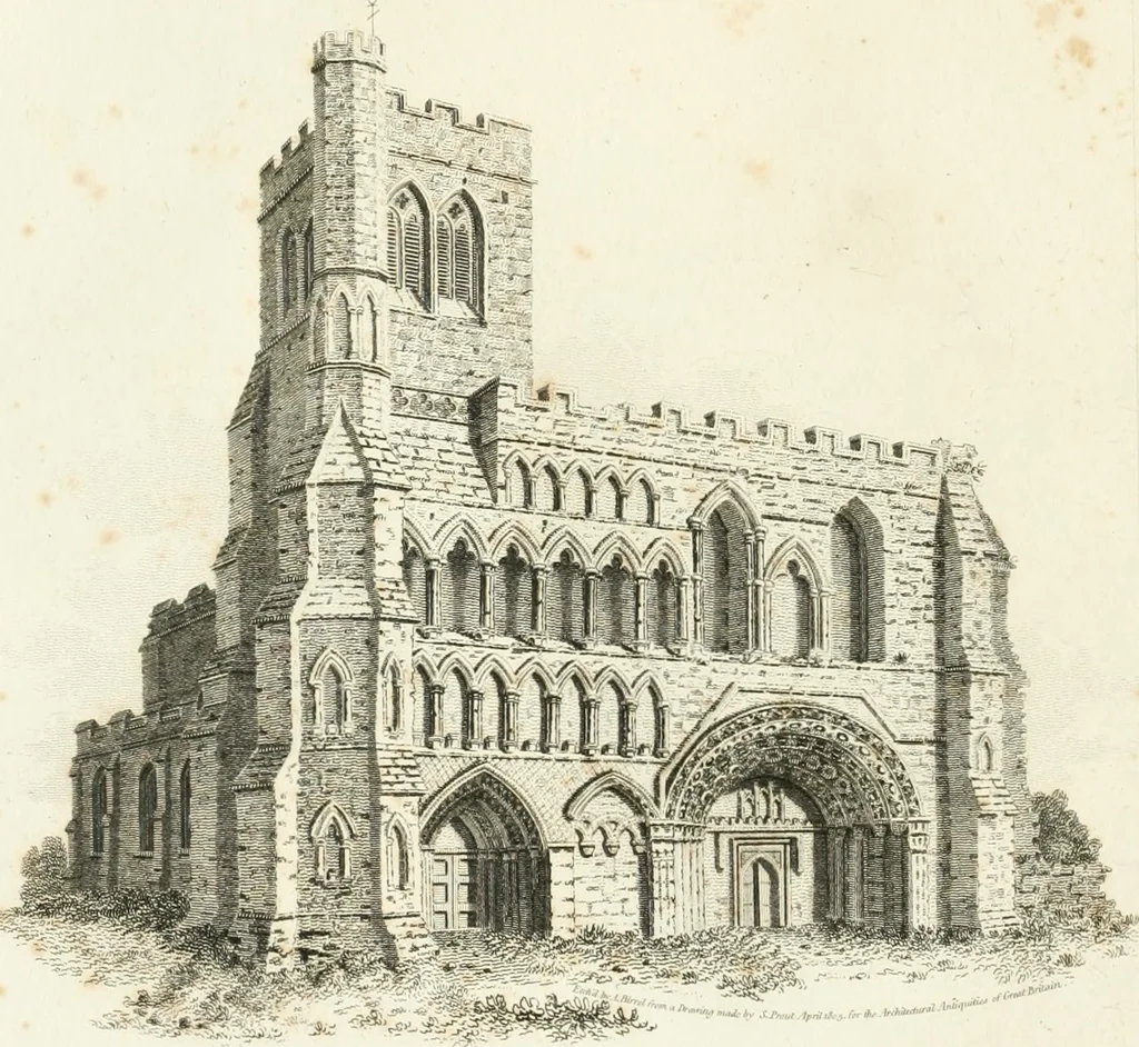 An illustration from The architectural antiquities of Great Britain : represented and illustrated in a series of views, elevations, plans, sections, and details, of various ancient English edifices : with historical and descriptive accounts of each, 1807, leaf 45