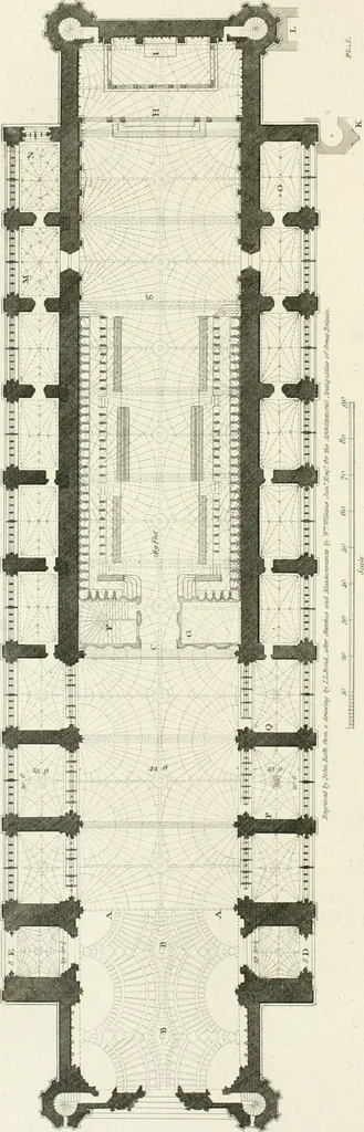 An illustration from The architectural antiquities of Great Britain : represented and illustrated in a series of views, elevations, plans, sections, and details, of various ancient English edifices : with historical and descriptive accounts of each, 1807, leaf 69