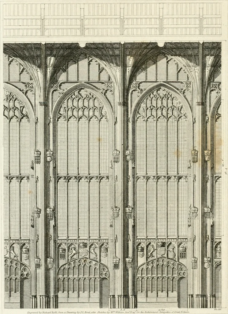 An illustration from The architectural antiquities of Great Britain : represented and illustrated in a series of views, elevations, plans, sections, and details, of various ancient English edifices : with historical and descriptive accounts of each, 1807, leaf 75
