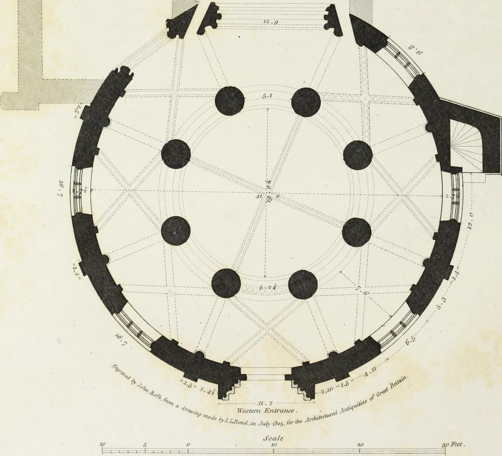 An illustration from The architectural antiquities of Great Britain, represented and illustrated in a series of views, elevations, plans, sections, and details, of various ancient English edifices : with historical and descriptive accounts of each, 1807, leaf 111