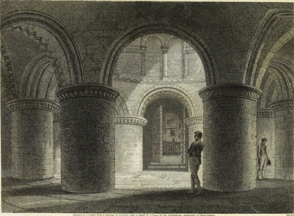 An illustration from The architectural antiquities of Great Britain, represented and illustrated in a series of views, elevations, plans, sections, and details, of various ancient English edifices : with historical and descriptive accounts of each, 1807, leaf 120