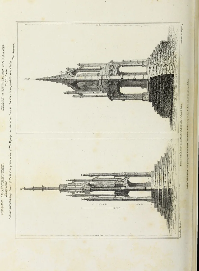 An illustration from The architectural antiquities of Great Britain, represented and illustrated in a series of views, elevations, plans, sections, and details, of various ancient English edifices : with historical and descriptive accounts of each, 1807, leaf 199