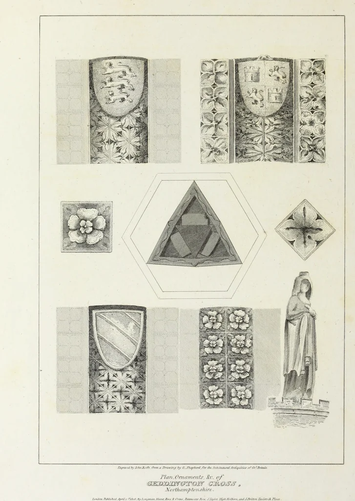 An illustration from The architectural antiquities of Great Britain, represented and illustrated in a series of views, elevations, plans, sections, and details, of various ancient English edifices : with historical and descriptive accounts of each, 1807, leaf 211