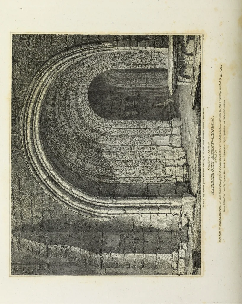 An illustration from The architectural antiquities of Great Britain, represented and illustrated in a series of views, elevations, plans, sections, and details, of various ancient English edifices : with historical and descriptive accounts of each, 1807, leaf 283