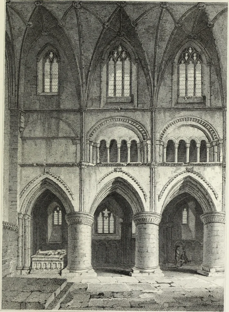 An illustration from The architectural antiquities of Great Britain, represented and illustrated in a series of views, elevations, plans, sections, and details, of various ancient English edifices : with historical and descriptive accounts of each, 1807, leaf 290