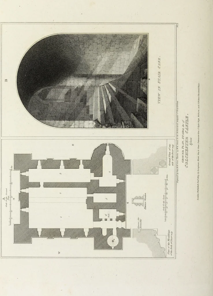 An illustration from The architectural antiquities of Great Britain, represented and illustrated in a series of views, elevations, plans, sections, and details, of various ancient English edifices : with historical and descriptive accounts of each, 1807, leaf 295