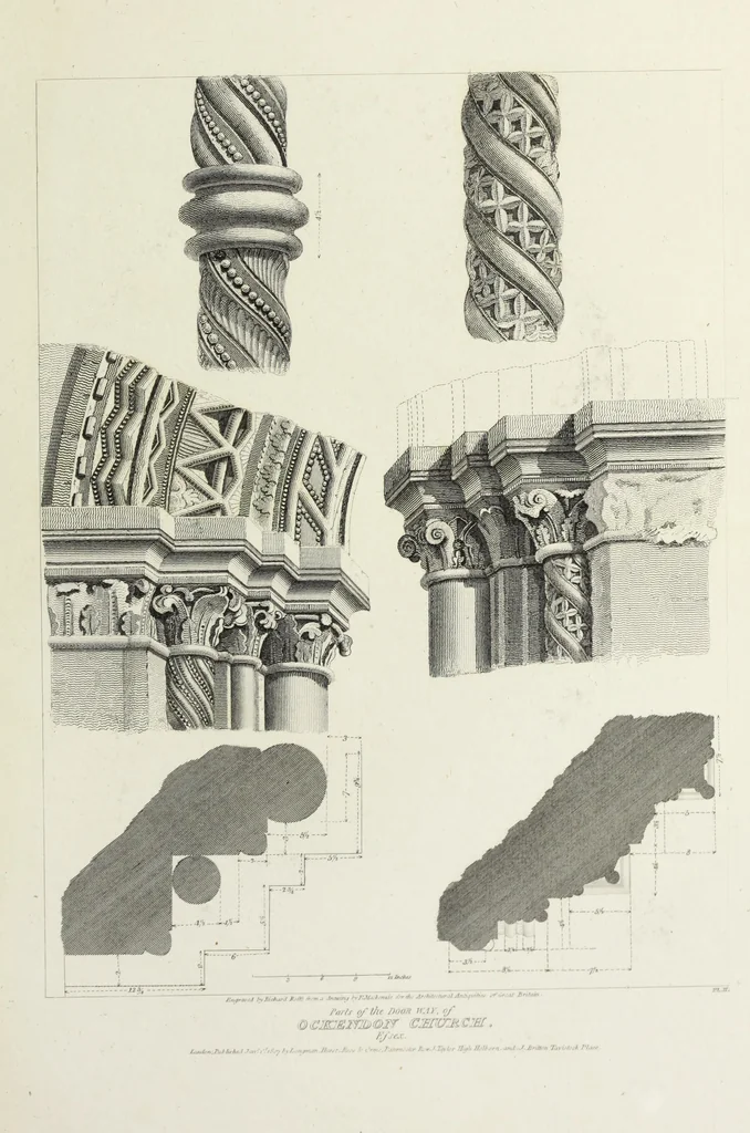 An illustration from The architectural antiquities of Great Britain, represented and illustrated in a series of views, elevations, plans, sections, and details, of various ancient English edifices : with historical and descriptive accounts of each, 1807, leaf 312