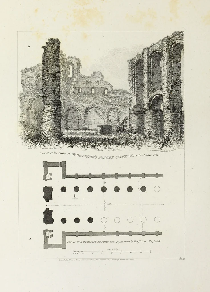 An illustration from The architectural antiquities of Great Britain, represented and illustrated in a series of views, elevations, plans, sections, and details, of various ancient English edifices : with historical and descriptive accounts of each, 1807, leaf 35