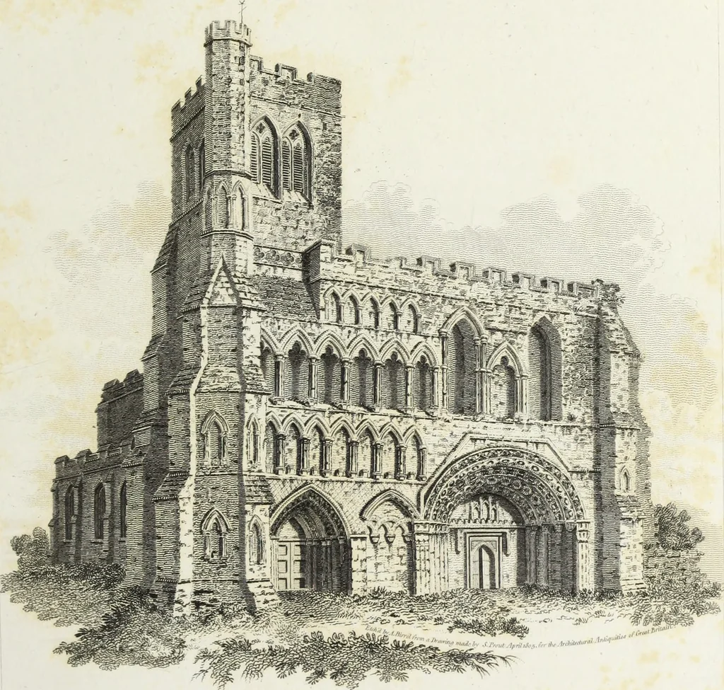 An illustration from The architectural antiquities of Great Britain, represented and illustrated in a series of views, elevations, plans, sections, and details, of various ancient English edifices : with historical and descriptive accounts of each, 1807, leaf 48