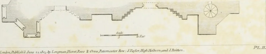 An illustration from The architectural antiquities of Great Britain, represented and illustrated in a series of views, elevations, plans, sections, and details, of various ancient English edifices : with historical and descriptive accounts of each, 1807, leaf 48