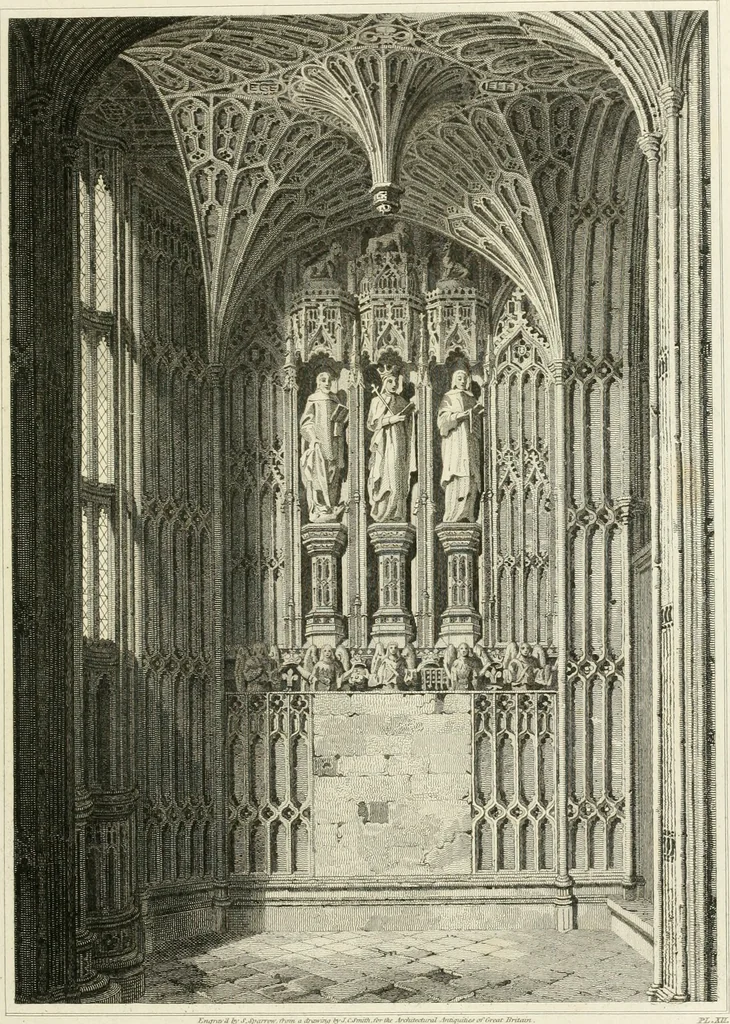 An illustration from The architectural antiquities of Great Britain : represented and illustrated in a series of views, elevations, plans, sections, and details, of various ancient English edifices : with historical and descriptive accounts of each, 1807, leaf 100