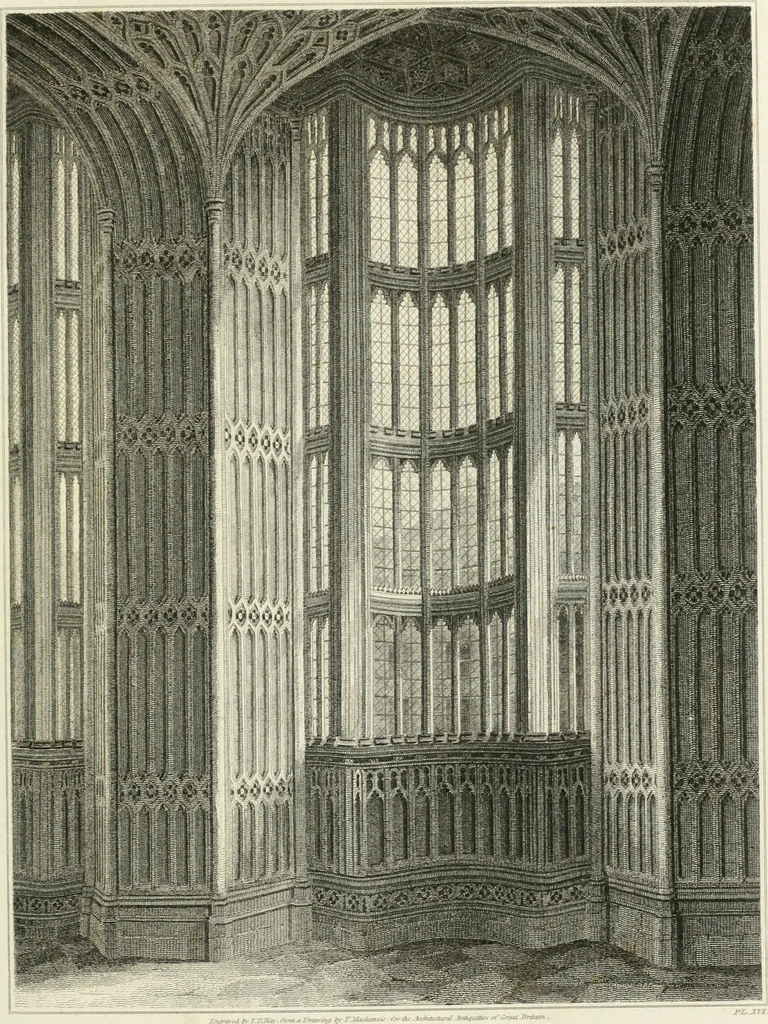 An illustration from The architectural antiquities of Great Britain : represented and illustrated in a series of views, elevations, plans, sections, and details, of various ancient English edifices : with historical and descriptive accounts of each, 1807, leaf 102