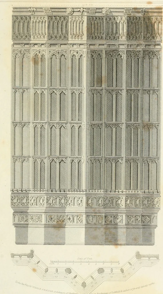 An illustration from The architectural antiquities of Great Britain : represented and illustrated in a series of views, elevations, plans, sections, and details, of various ancient English edifices : with historical and descriptive accounts of each, 1807, leaf 104