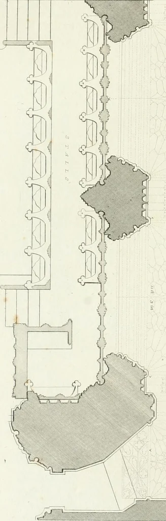 An illustration from The architectural antiquities of Great Britain : represented and illustrated in a series of views, elevations, plans, sections, and details, of various ancient English edifices : with historical and descriptive accounts of each, 1807, leaf 111
