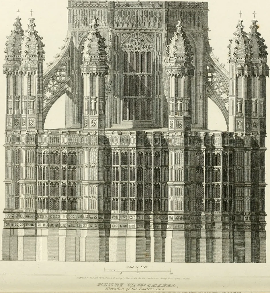 An illustration from The architectural antiquities of Great Britain : represented and illustrated in a series of views, elevations, plans, sections, and details, of various ancient English edifices : with historical and descriptive accounts of each, 1807, leaf 116