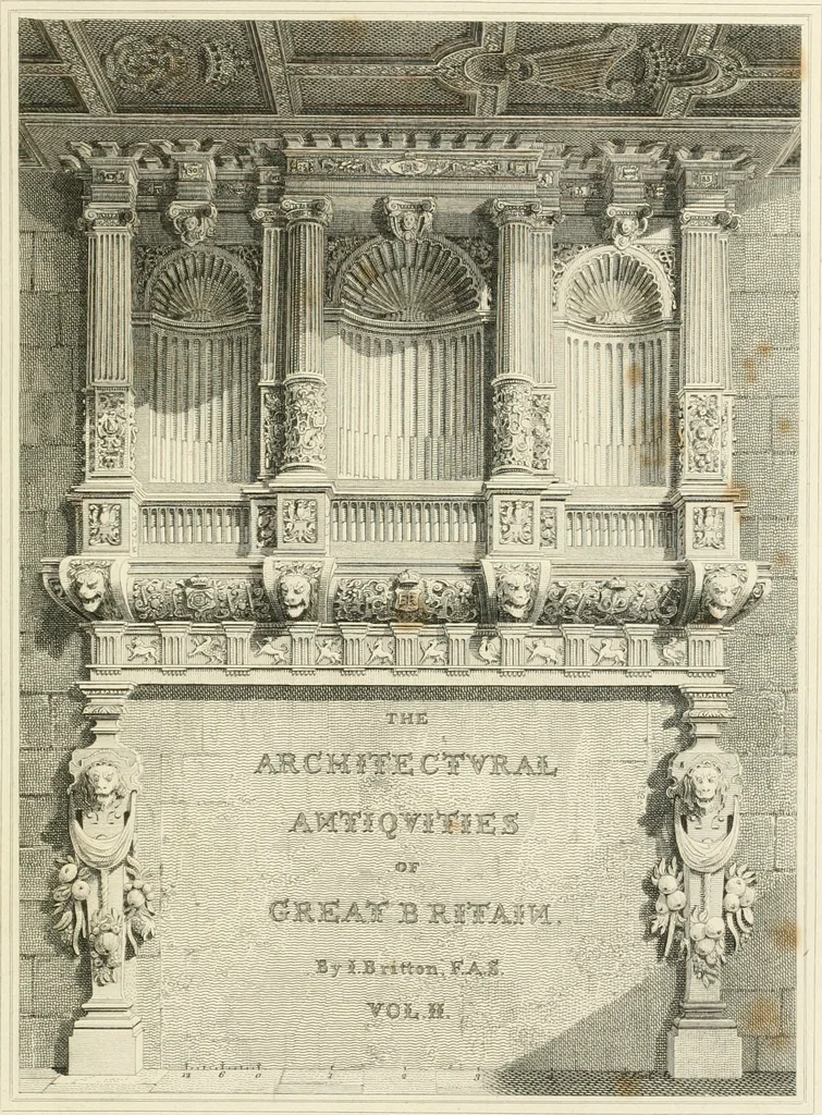 An illustration from The architectural antiquities of Great Britain : represented and illustrated in a series of views, elevations, plans, sections, and details, of various ancient English edifices : with historical and descriptive accounts of each, 1807, leaf 12