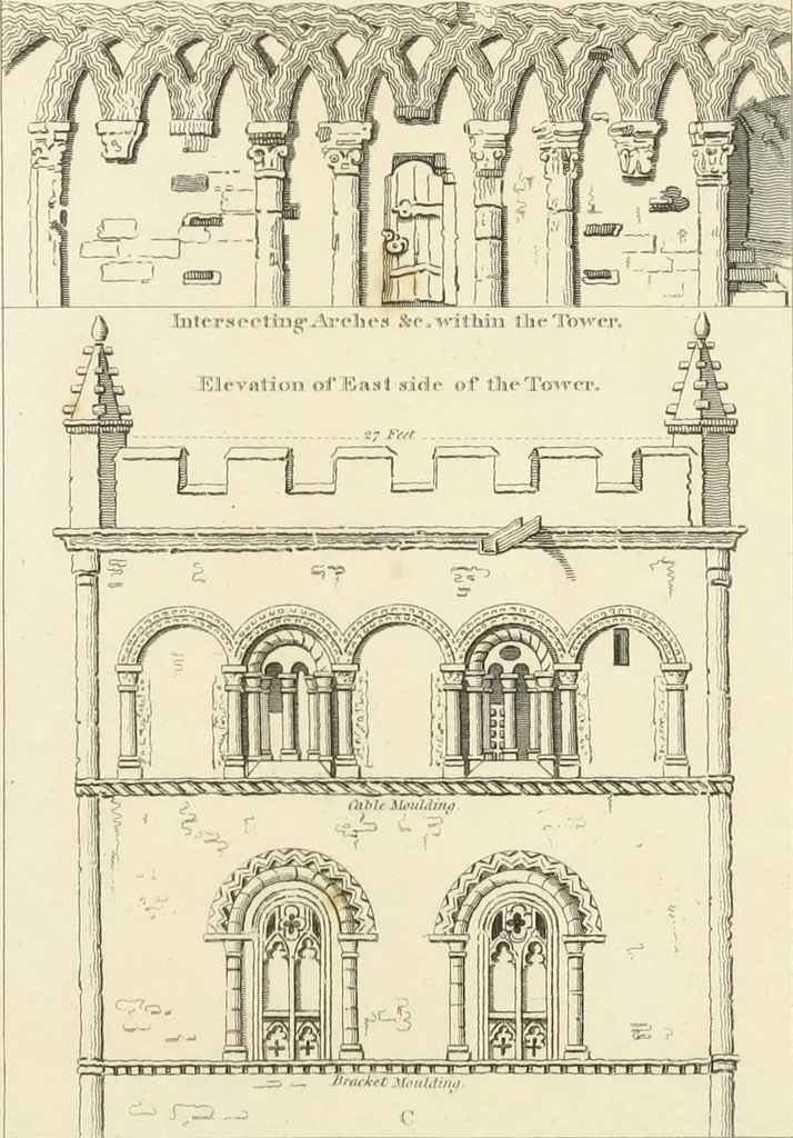 An illustration from The architectural antiquities of Great Britain : represented and illustrated in a series of views, elevations, plans, sections, and details, of various ancient English edifices : with historical and descriptive accounts of each, 1807, leaf 34