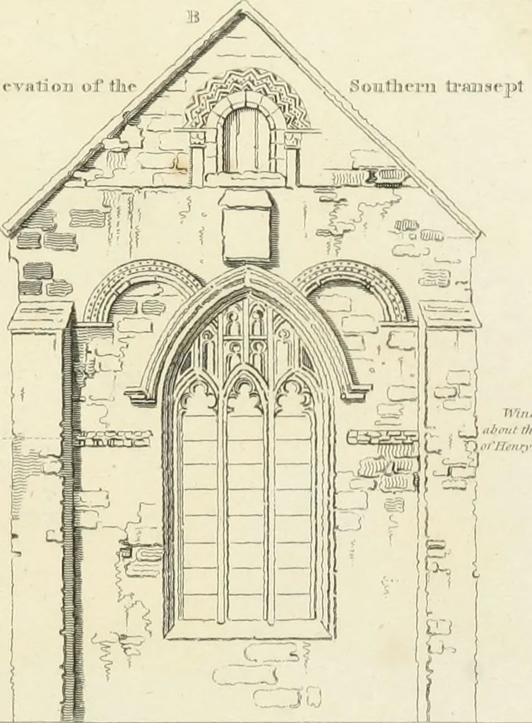 An illustration from The architectural antiquities of Great Britain : represented and illustrated in a series of views, elevations, plans, sections, and details, of various ancient English edifices : with historical and descriptive accounts of each, 1807, leaf 34