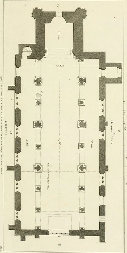 An illustration from The architectural antiquities of Great Britain : represented and illustrated in a series of views, elevations, plans, sections, and details, of various ancient English edifices : with historical and descriptive accounts of each, 1807, leaf 42