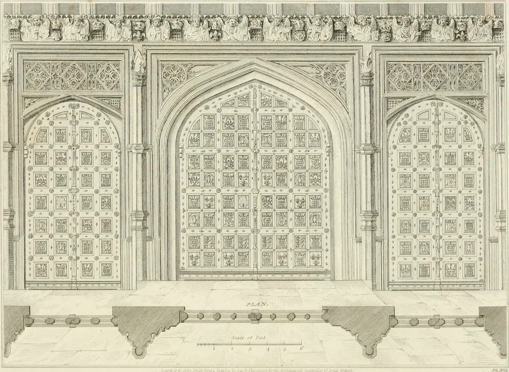 An illustration from The architectural antiquities of Great Britain : represented and illustrated in a series of views, elevations, plans, sections, and details, of various ancient English edifices : with historical and descriptive accounts of each, 1807, leaf 86