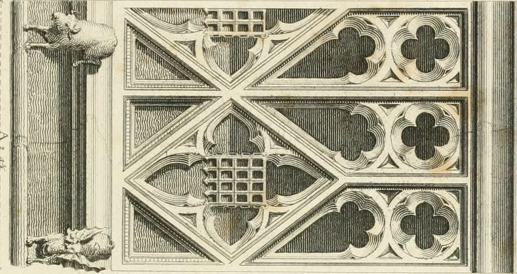 An illustration from The architectural antiquities of Great Britain : represented and illustrated in a series of views, elevations, plans, sections, and details, of various ancient English edifices : with historical and descriptive accounts of each, 1807, leaf 88