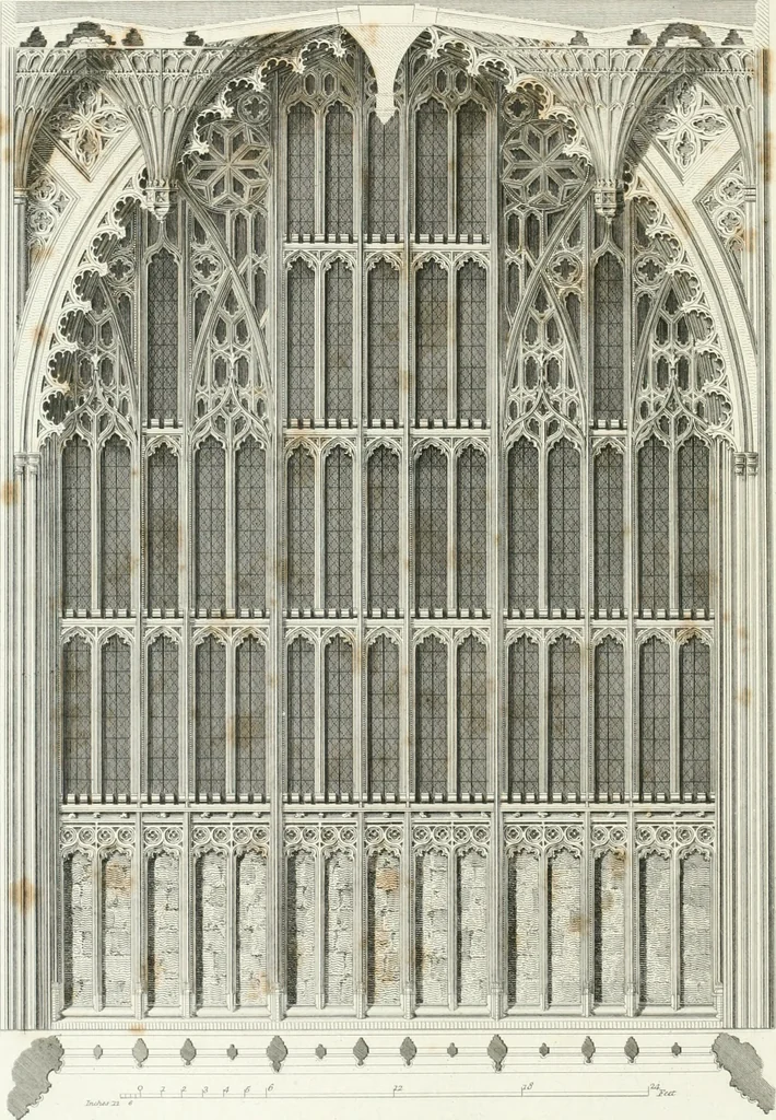 An illustration from The architectural antiquities of Great Britain : represented and illustrated in a series of views, elevations, plans, sections, and details, of various ancient English edifices : with historical and descriptive accounts of each, 1807, leaf 91