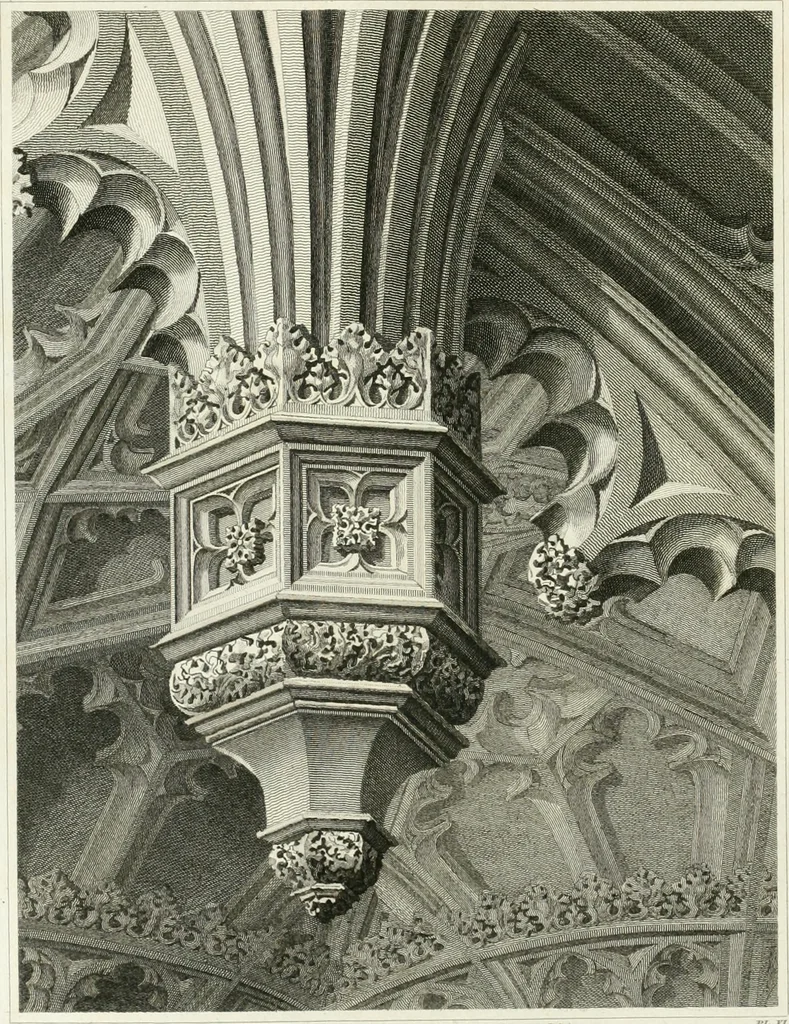 An illustration from The architectural antiquities of Great Britain : represented and illustrated in a series of views, elevations, plans, sections, and details, of various ancient English edifices : with historical and descriptive accounts of each, 1807, leaf 93
