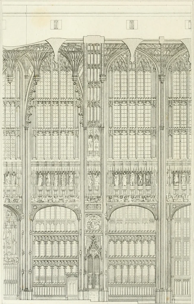 An illustration from The architectural antiquities of Great Britain : represented and illustrated in a series of views, elevations, plans, sections, and details, of various ancient English edifices : with historical and descriptive accounts of each, 1807, leaf 97