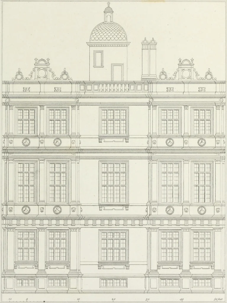 An illustration from The architectural antiquities of Great Britain, represented and illustrated in a series of views, elevations, plans, sections, and details, of various ancient English edifices : with historical and descriptive accounts of each, 1807, leaf 232