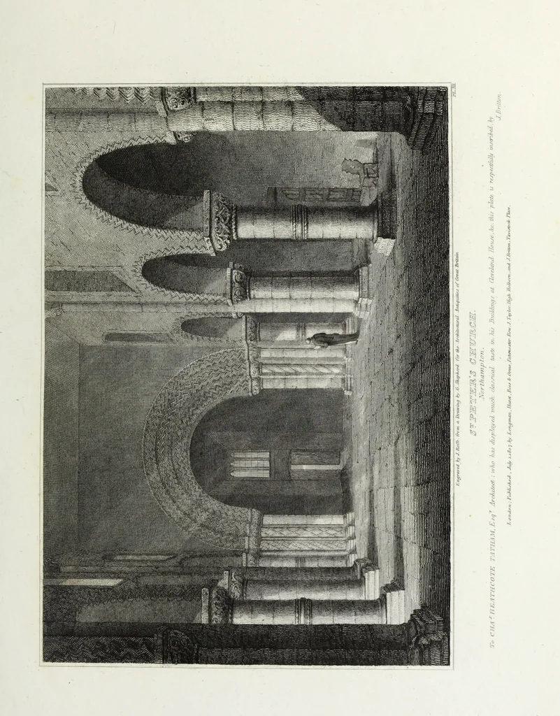 An illustration from The architectural antiquities of Great Britain, represented and illustrated in a series of views, elevations, plans, sections, and details, of various ancient English edifices : with historical and descriptive accounts of each, 1807, leaf 34