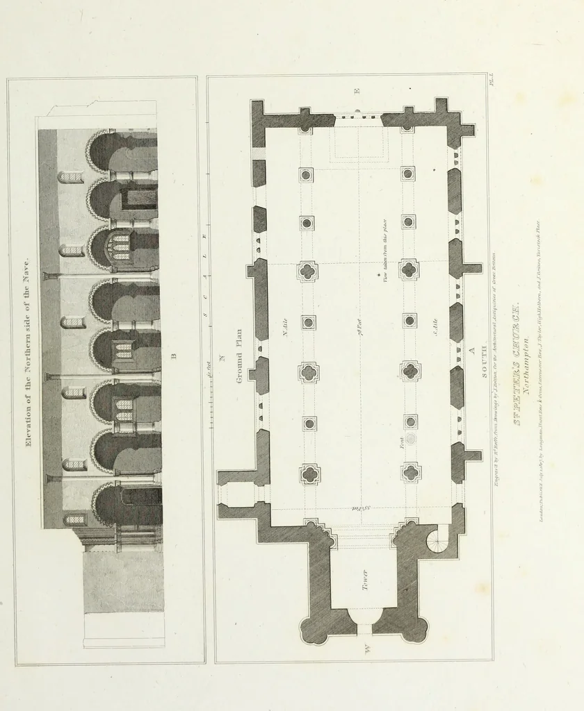 An illustration from The architectural antiquities of Great Britain, represented and illustrated in a series of views, elevations, plans, sections, and details, of various ancient English edifices : with historical and descriptive accounts of each, 1807, leaf 36