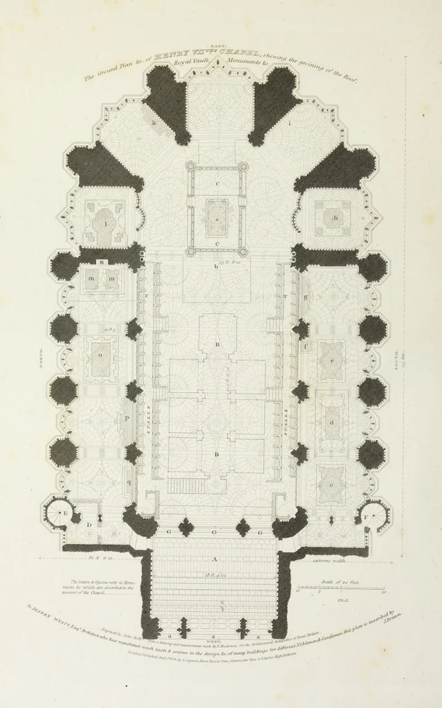 An illustration from The architectural antiquities of Great Britain, represented and illustrated in a series of views, elevations, plans, sections, and details, of various ancient English edifices : with historical and descriptive accounts of each, 1807, leaf 39