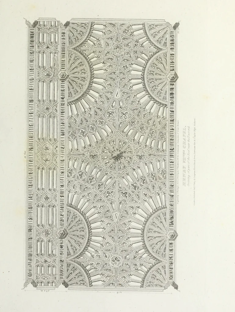 An illustration from The architectural antiquities of Great Britain, represented and illustrated in a series of views, elevations, plans, sections, and details, of various ancient English edifices : with historical and descriptive accounts of each, 1807, leaf 48