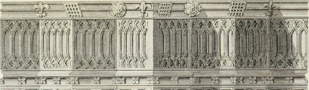 An illustration from The architectural antiquities of Great Britain, represented and illustrated in a series of views, elevations, plans, sections, and details, of various ancient English edifices : with historical and descriptive accounts of each, 1807, leaf 57