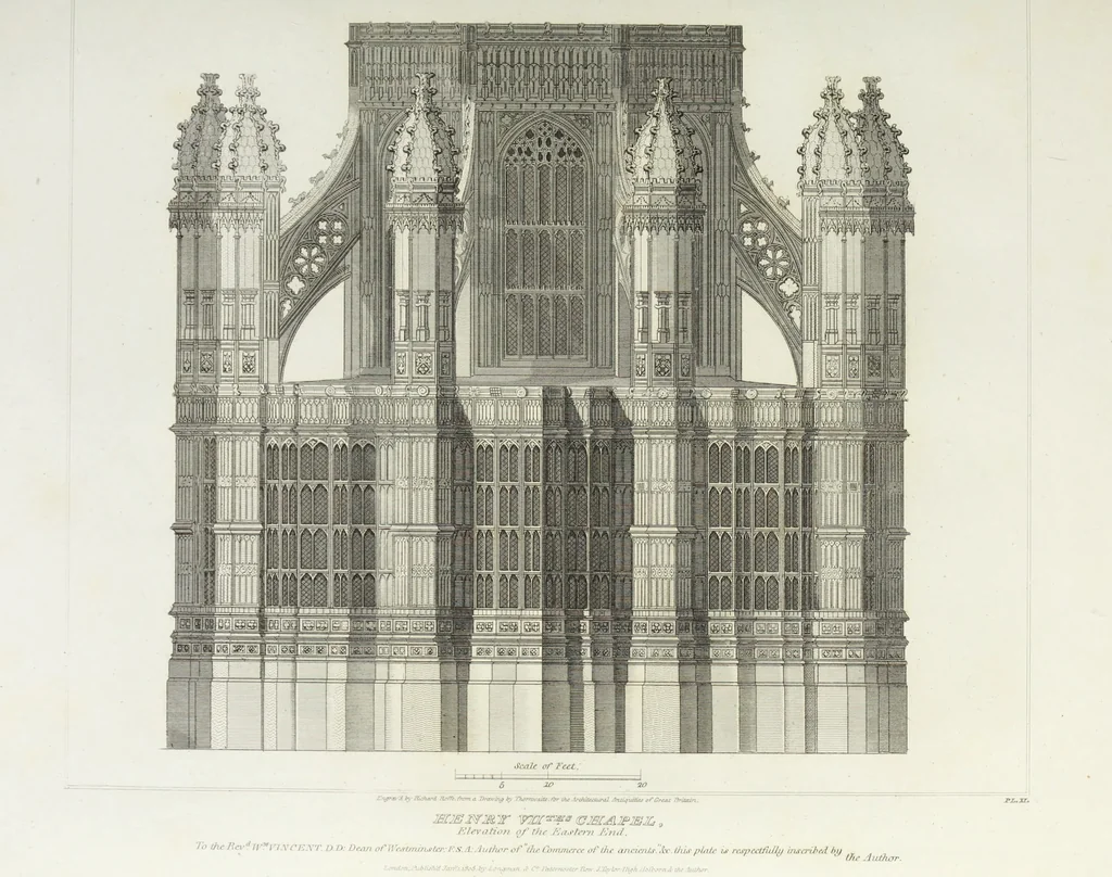 An illustration from The architectural antiquities of Great Britain, represented and illustrated in a series of views, elevations, plans, sections, and details, of various ancient English edifices : with historical and descriptive accounts of each, 1807, leaf 72