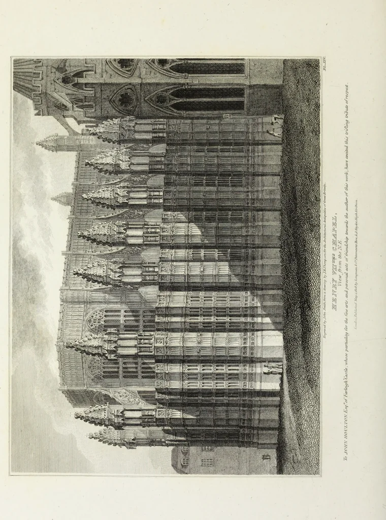 An illustration from The architectural antiquities of Great Britain, represented and illustrated in a series of views, elevations, plans, sections, and details, of various ancient English edifices : with historical and descriptive accounts of each, 1807, leaf 83