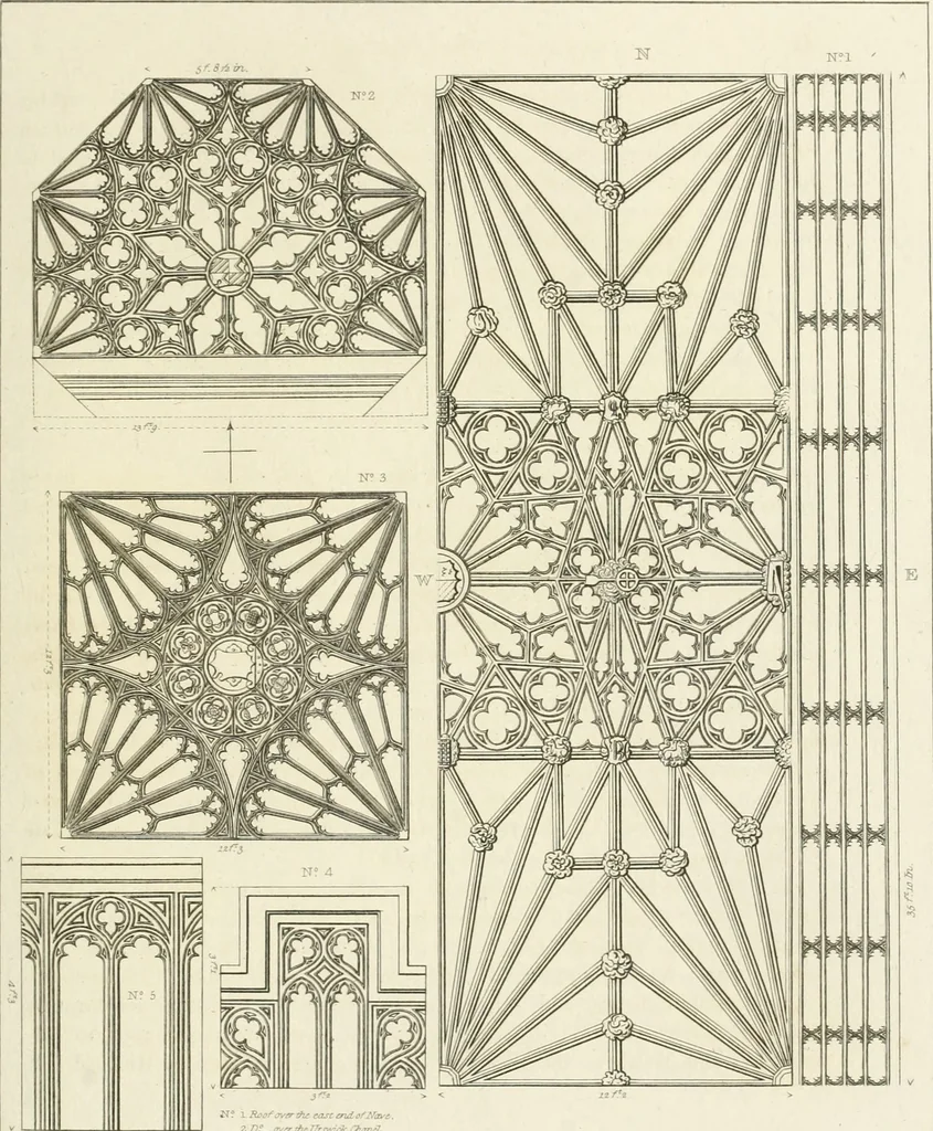 An illustration from The architectural antiquities of Great Britain : represented and illustrated in a series of views, elevations, plans, sections, and details, of various ancient English edifices : with historical and descriptive accounts of each, 1807, leaf 104