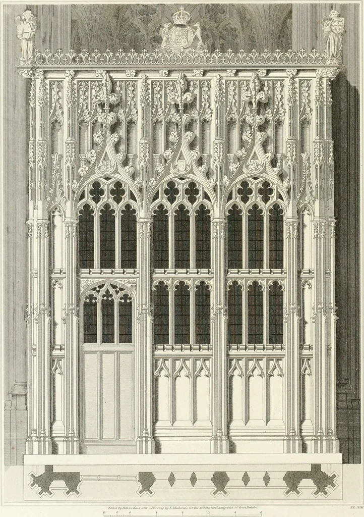 An illustration from The architectural antiquities of Great Britain : represented and illustrated in a series of views, elevations, plans, sections, and details, of various ancient English edifices : with historical and descriptive accounts of each, 1807, leaf 107