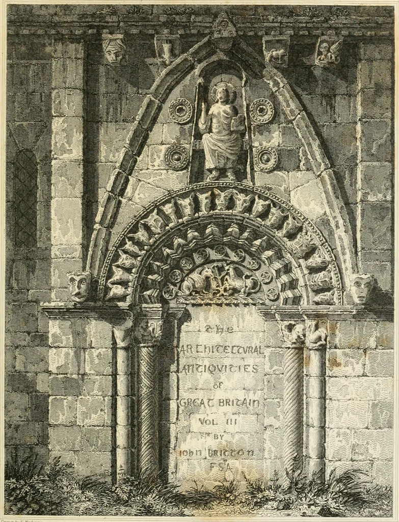 An illustration from The architectural antiquities of Great Britain : represented and illustrated in a series of views, elevations, plans, sections, and details, of various ancient English edifices : with historical and descriptive accounts of each, 1807, leaf 12
