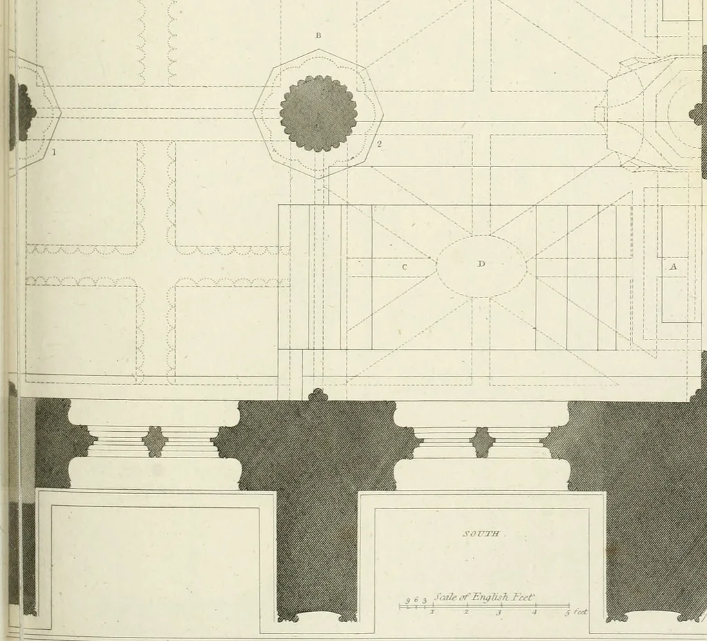 An illustration from The architectural antiquities of Great Britain : represented and illustrated in a series of views, elevations, plans, sections, and details, of various ancient English edifices : with historical and descriptive accounts of each, 1807, leaf 130