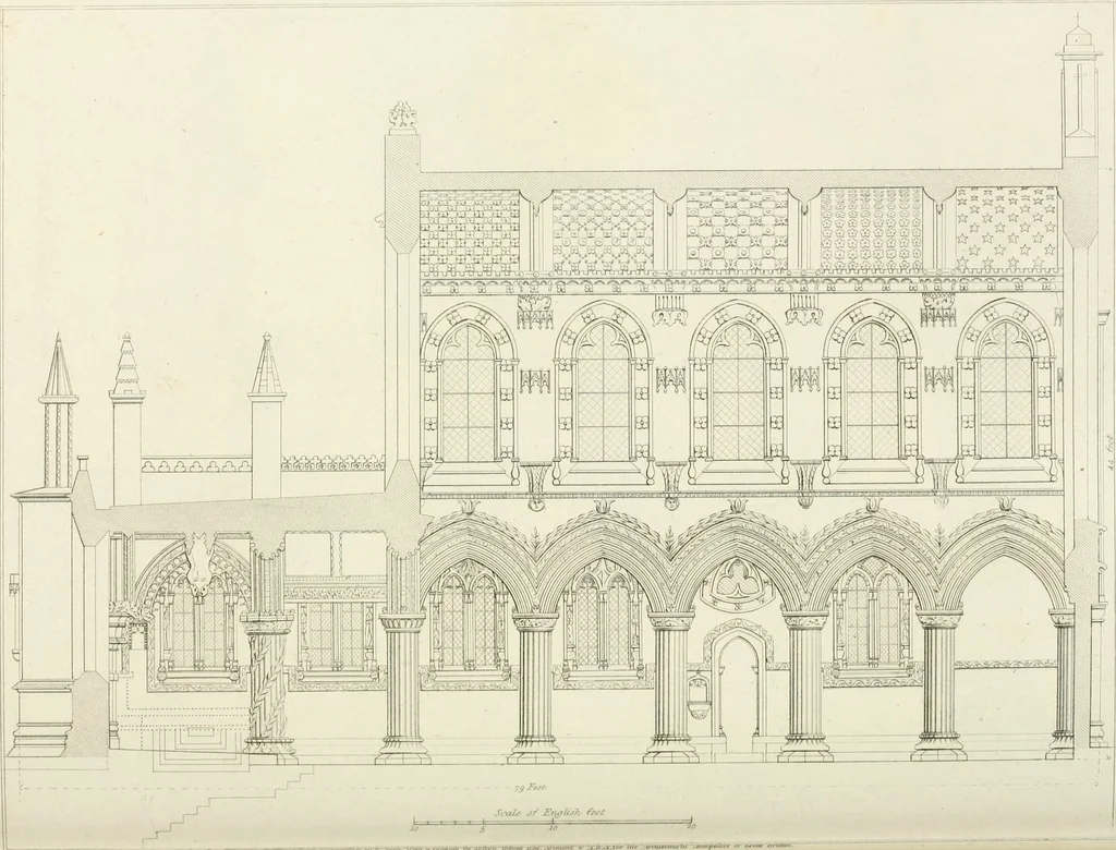 An illustration from The architectural antiquities of Great Britain : represented and illustrated in a series of views, elevations, plans, sections, and details, of various ancient English edifices : with historical and descriptive accounts of each, 1807, leaf 132