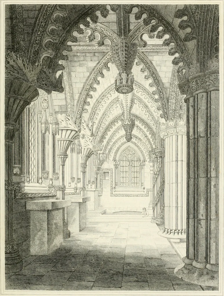 An illustration from The architectural antiquities of Great Britain : represented and illustrated in a series of views, elevations, plans, sections, and details, of various ancient English edifices : with historical and descriptive accounts of each, 1807, leaf 136
