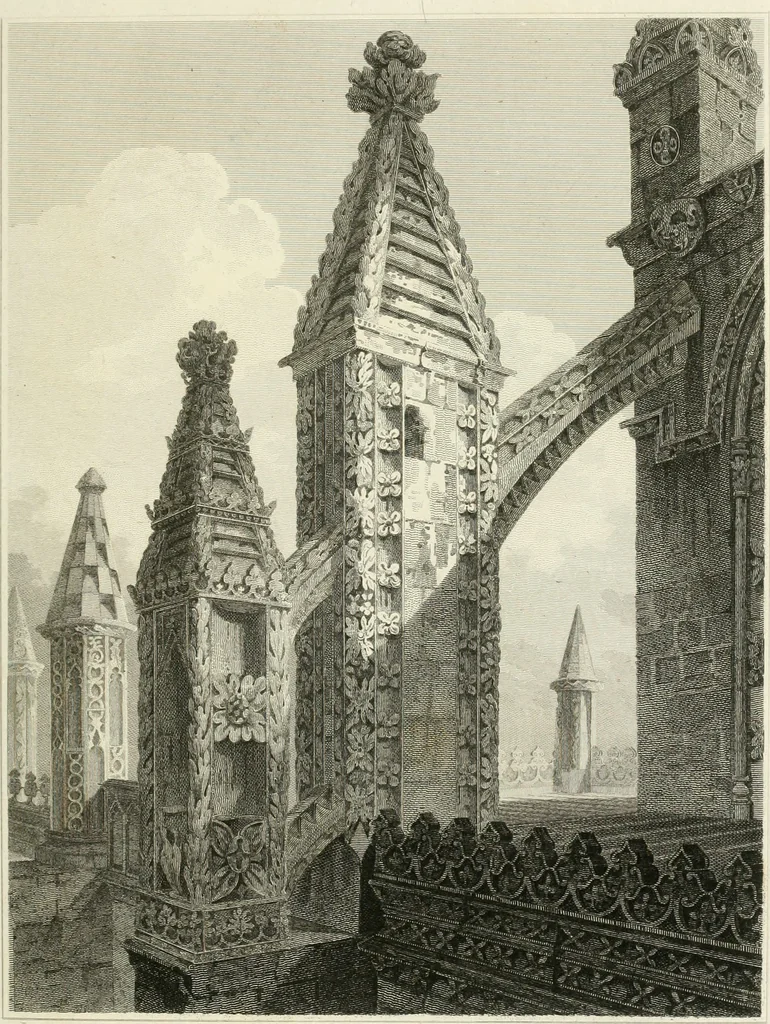An illustration from The architectural antiquities of Great Britain : represented and illustrated in a series of views, elevations, plans, sections, and details, of various ancient English edifices : with historical and descriptive accounts of each, 1807, leaf 142