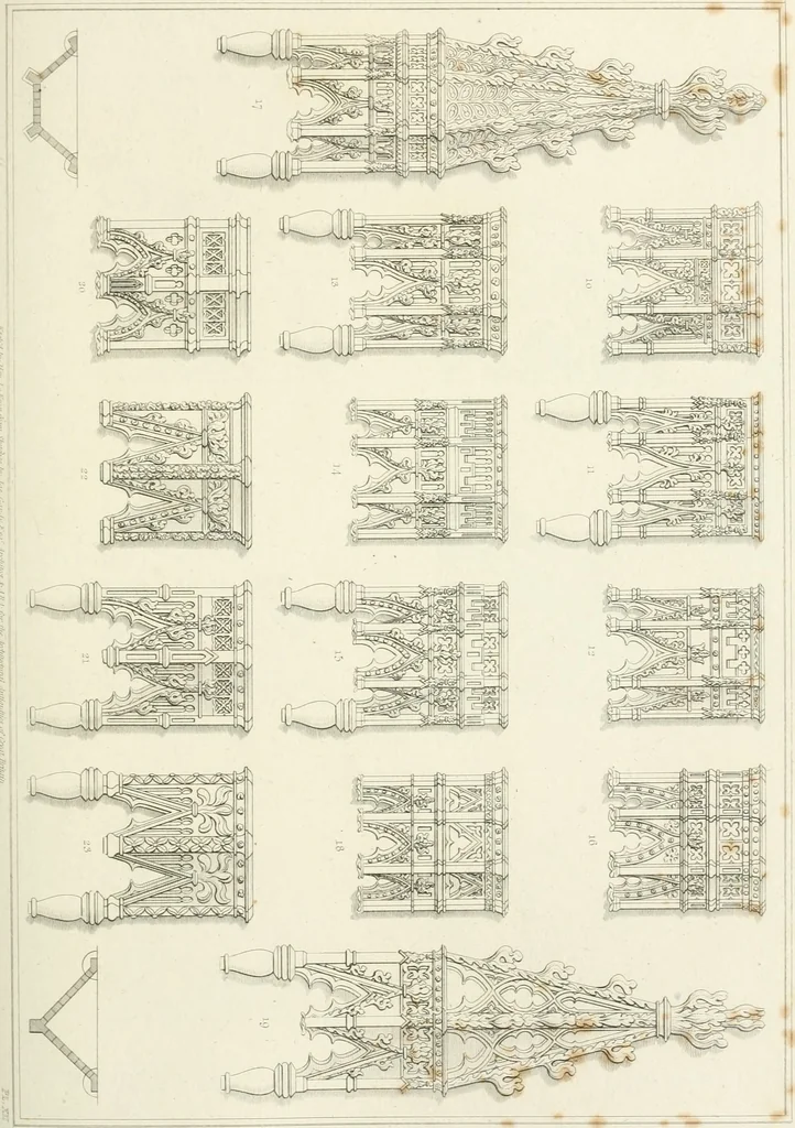 An illustration from The architectural antiquities of Great Britain : represented and illustrated in a series of views, elevations, plans, sections, and details, of various ancient English edifices : with historical and descriptive accounts of each, 1807, leaf 150