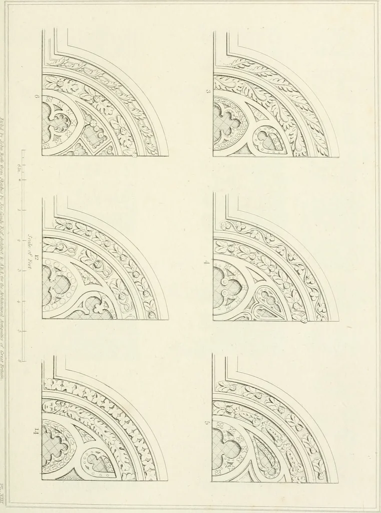 An illustration from The architectural antiquities of Great Britain : represented and illustrated in a series of views, elevations, plans, sections, and details, of various ancient English edifices : with historical and descriptive accounts of each, 1807, leaf 152