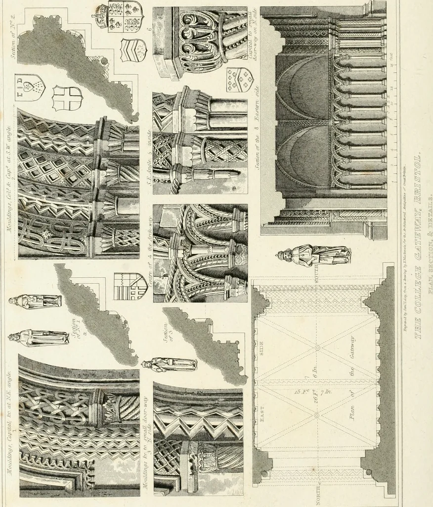 An illustration from The architectural antiquities of Great Britain : represented and illustrated in a series of views, elevations, plans, sections, and details, of various ancient English edifices : with historical and descriptive accounts of each, 1807, leaf 181
