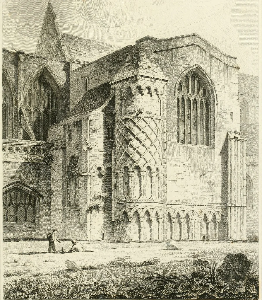 An illustration from The architectural antiquities of Great Britain : represented and illustrated in a series of views, elevations, plans, sections, and details, of various ancient English edifices : with historical and descriptive accounts of each, 1807, leaf 202