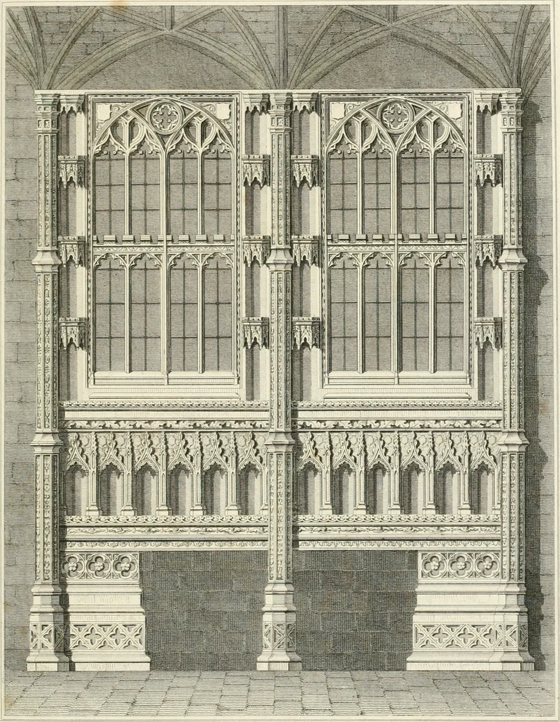 An illustration from The architectural antiquities of Great Britain : represented and illustrated in a series of views, elevations, plans, sections, and details, of various ancient English edifices : with historical and descriptive accounts of each, 1807, leaf 204