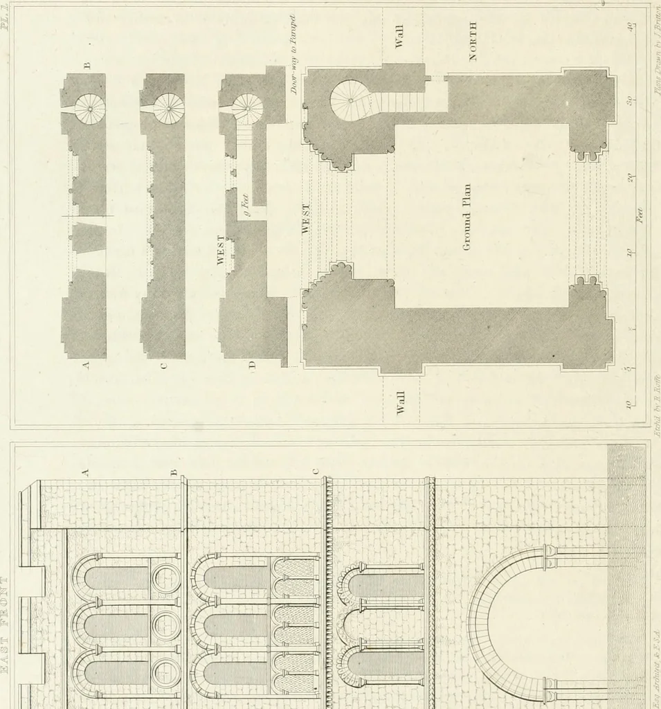 An illustration from The architectural antiquities of Great Britain : represented and illustrated in a series of views, elevations, plans, sections, and details, of various ancient English edifices : with historical and descriptive accounts of each, 1807, leaf 209